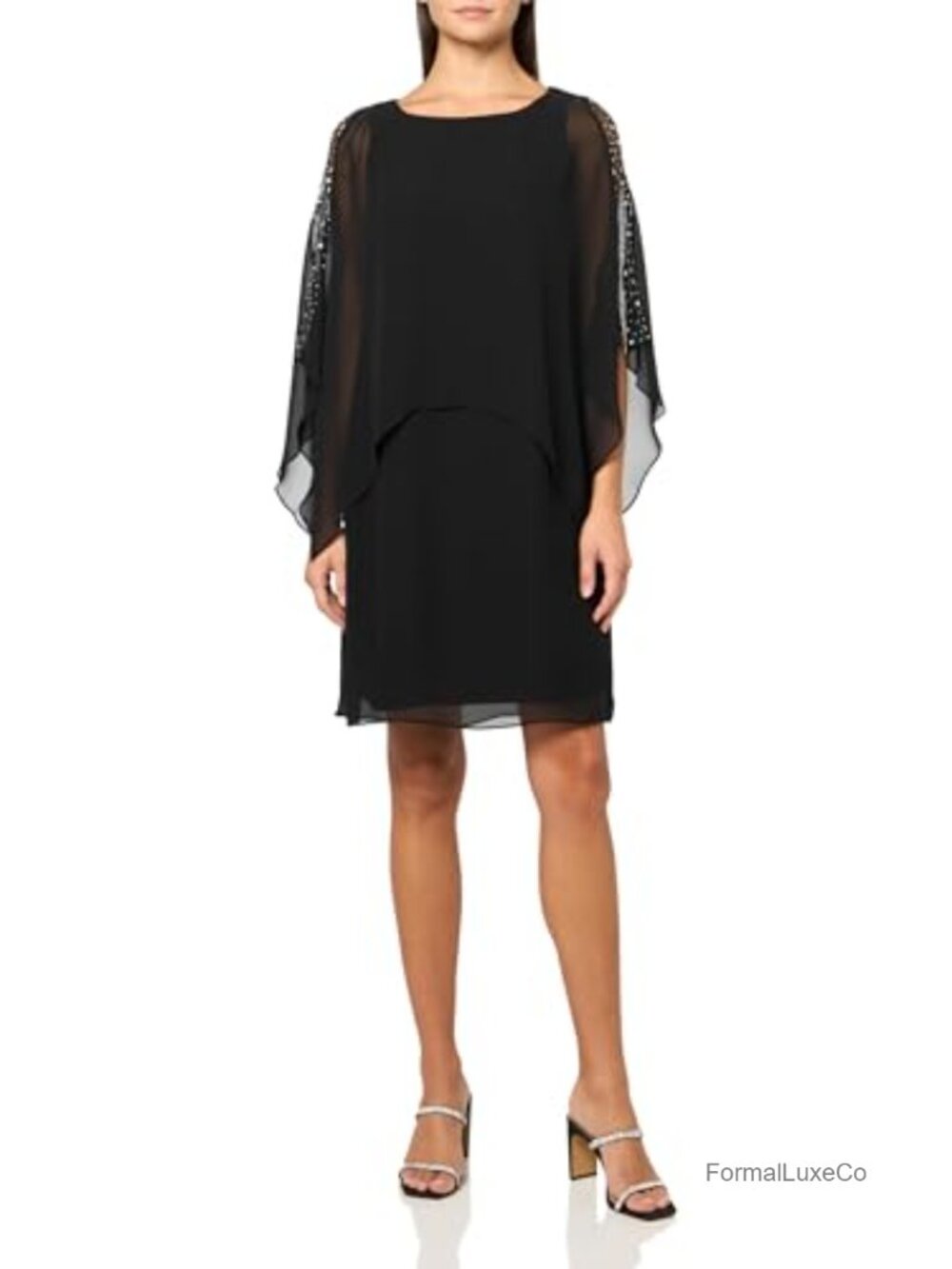 Beaded Capelet Sheath Dress Formal Wedding Mother of Bride Petite